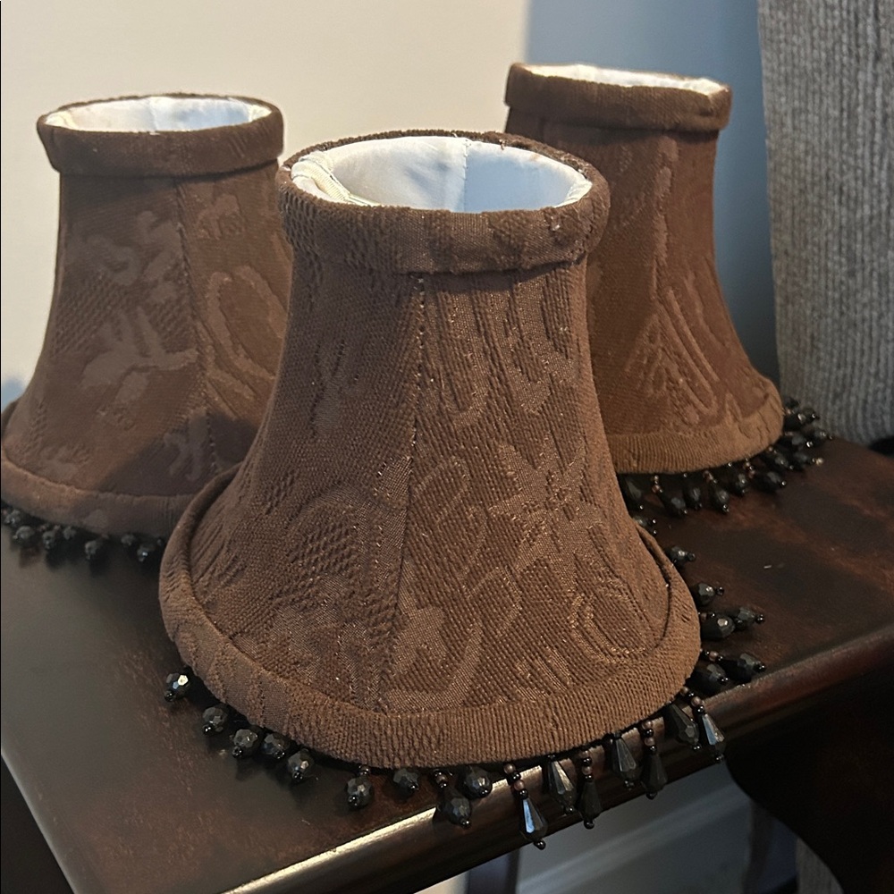 Elegant Brown Beaded Lamp Shade Set